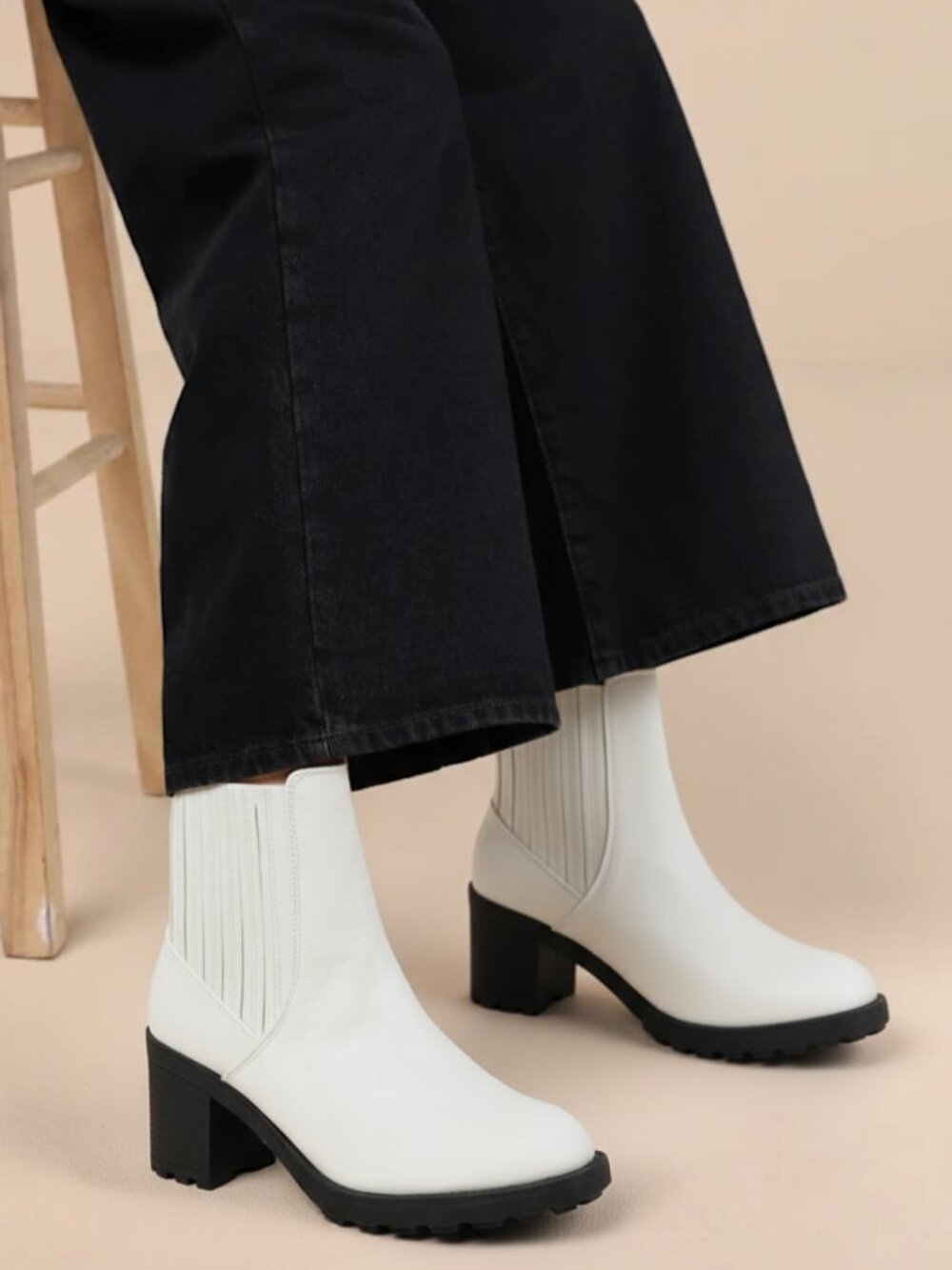Women’s Chelsea Ankle Boots Chunky Block Heel Lug Sole Pull On PU Booties